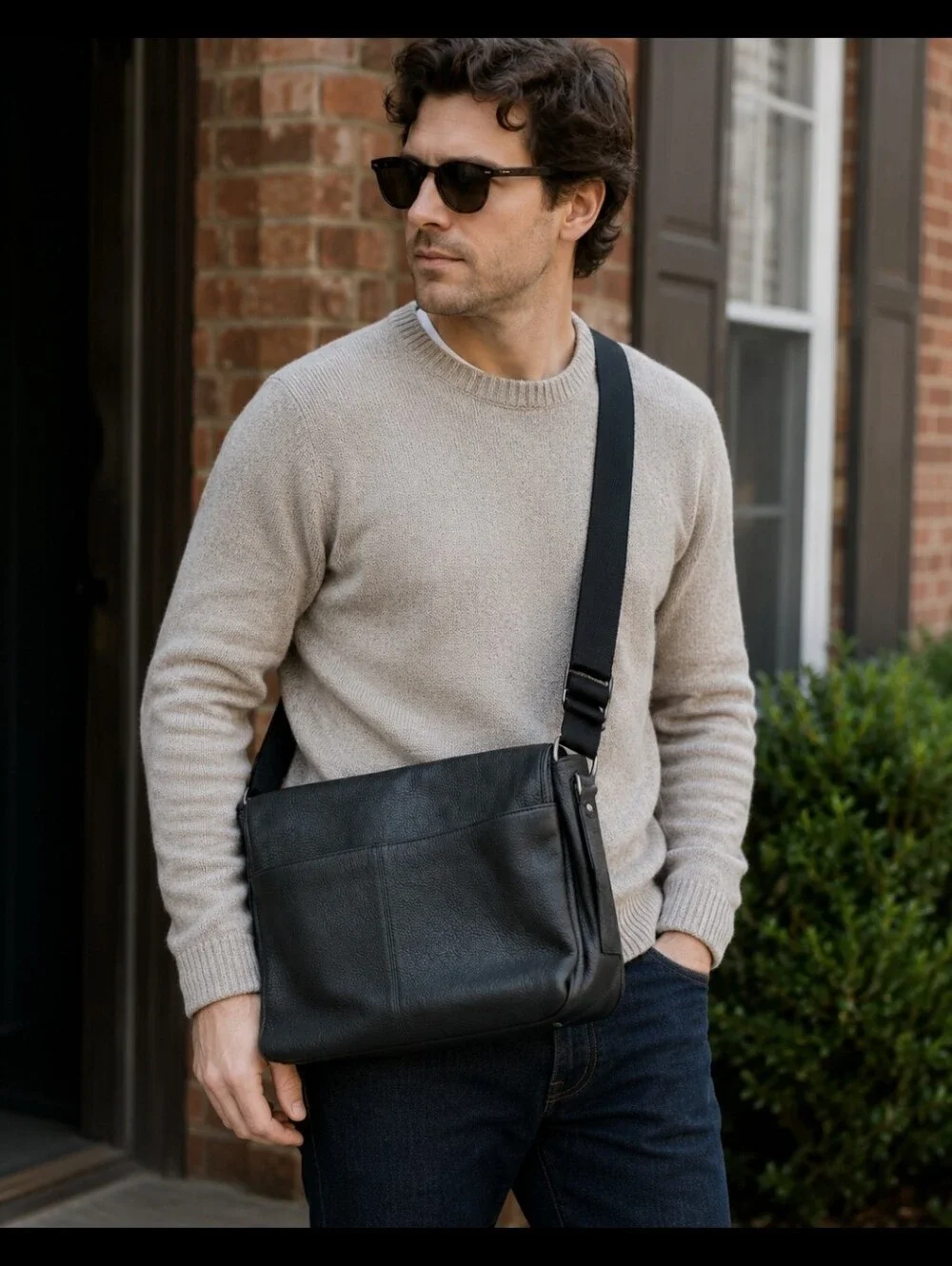 Ecco Pebbled Leather Crossbody Messenger Bag
